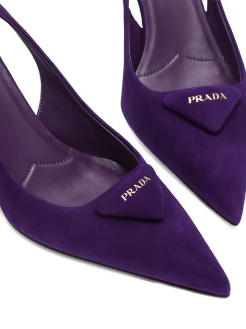 Prada 70mm triangle-logo slingback pumps - Purple