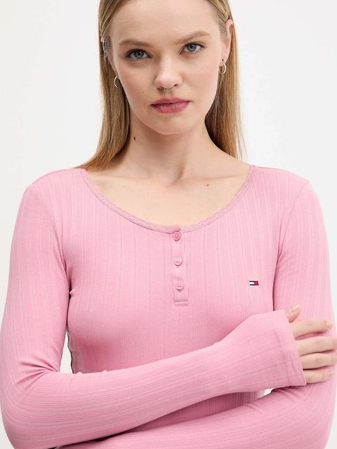 Tommy Jeans longsleeve kolor różowy DW0DW21575