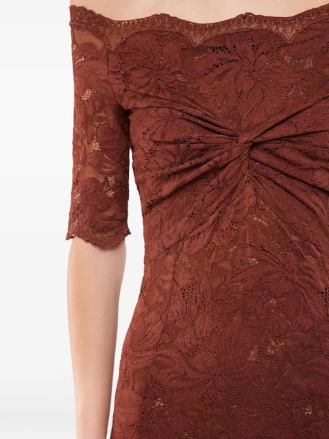 Rabanne off-shoulder lace midi dress - Brown