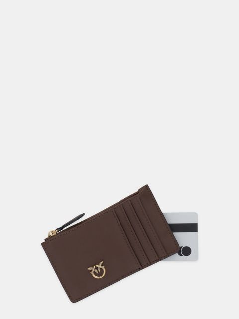 Pinko portfel skórzany damski kolor brązowy