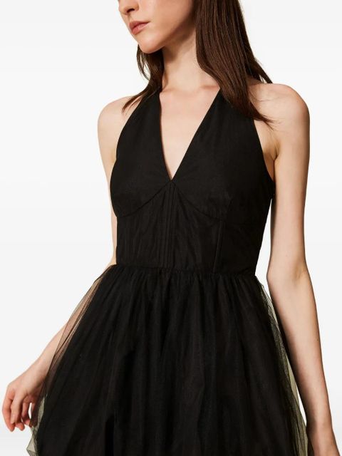 TWINSET halter-neck tulle mini dress - Black