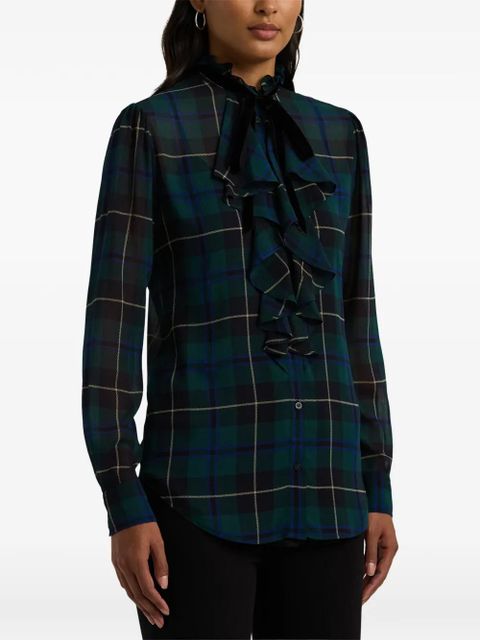 Lauren Ralph Lauren ruffled-neck plaid shirt - Green