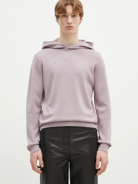 Pangaia bluza wełniana kolor fioletowy z kapturem gładka 10001273 - zdjęcie produktu nr 1