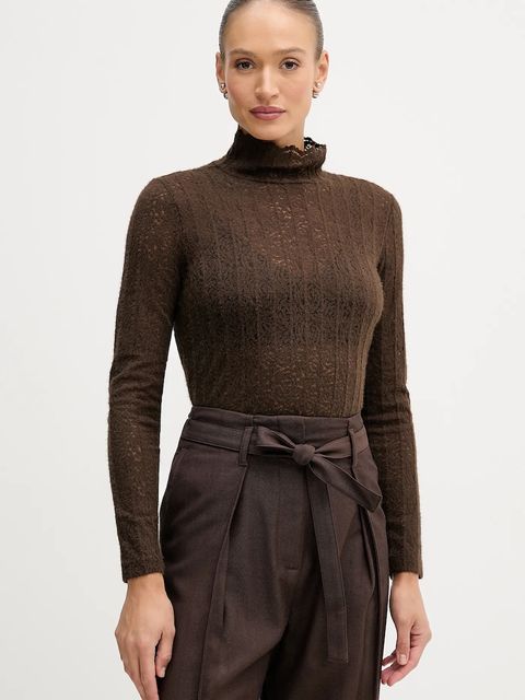 United Colors of Benetton sweter damski kolor brązowy lekki z półgolfem 5W77DQ0AT