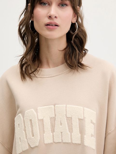 Rotate bluza bawełniana damska kolor beżowy z aplikacją 115316532
