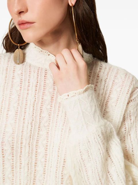 TWINSET cable-knit frill-trimmed sweater - White