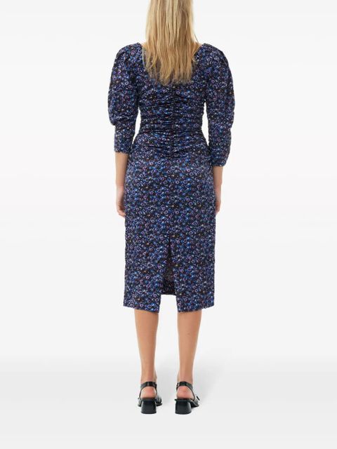 GANNI gathered satin midi dress - Black