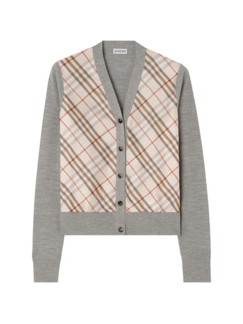 Burberry Check-panel wool silk cardigan - Grey - zdjęcie produktu nr 1