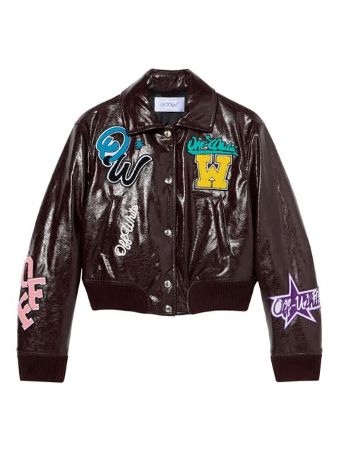 Off-White crinkled coated varsity jacket - Brown - zdjęcie produktu nr 1