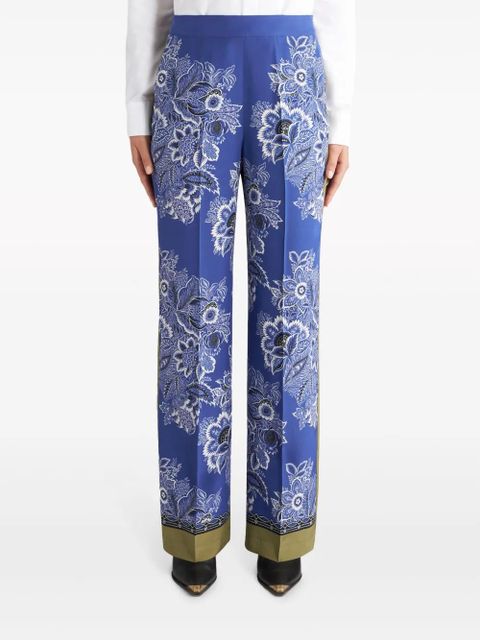 ETRO bandana-print straight-leg silk trousers - Purple