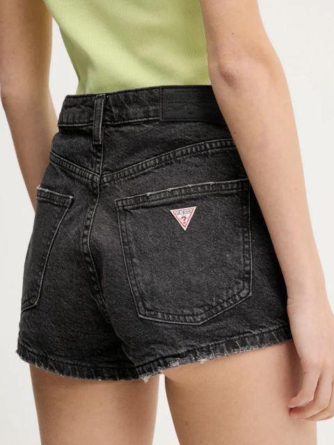 Guess Jeans szorty jeansowe damskie kolor czarny gładkie high waist W5GD0Y D5M71