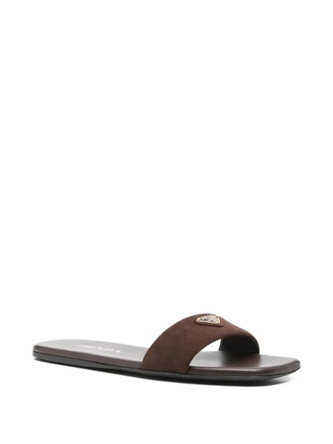 Prada logo-plaque leather slides - Brown - zdjęcie produktu nr 2