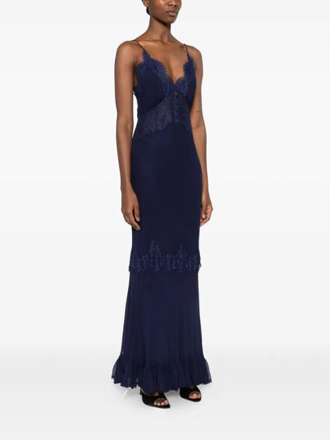 Self-Portrait lace-detail maxi dress - Blue