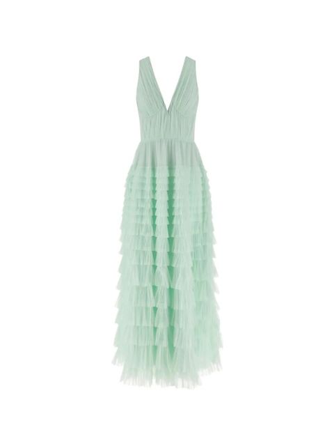 TWINSET V-neck ruffled tulle maxi dress - Green - zdjęcie produktu nr 1
