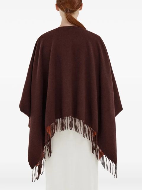 Ferragamo Rooster-print fringed reversible poncho - Brown