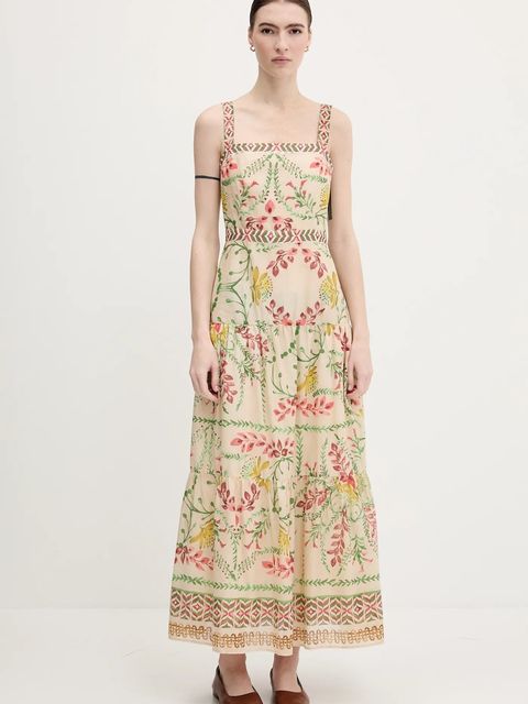 Pedro del Hierro sukienka bawełniana kolor beżowy maxi prosta - zdjęcie produktu nr 1