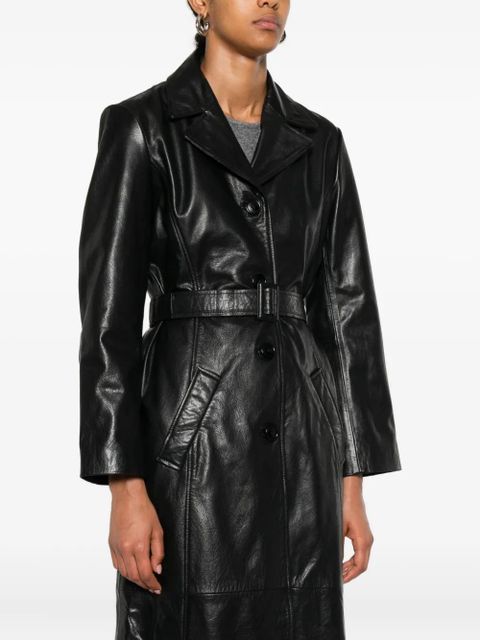 Maje belted leather coat - Black