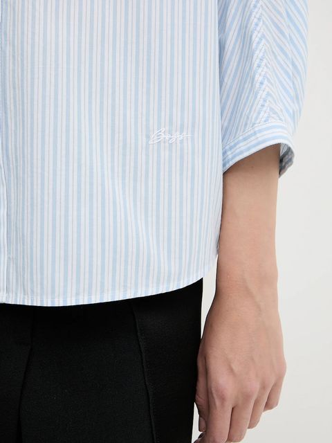 BOSS Orange koszula bawełniana damska kolor niebieski relaxed z kołnierzykiem klasycznym 50543553