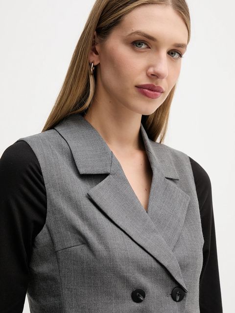 United Colors of Benetton kamizelka kolor szary dwurzędowa 2X8MDJ00O