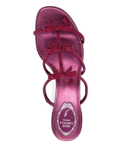 René Caovilla 40mm crystal-embellished ribbon heeled sandals - Purple
