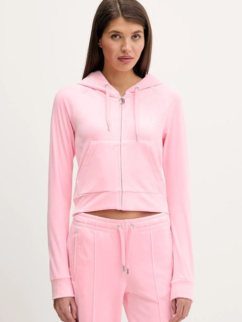 Juicy Couture bluza welurowa kolor różowy z kapturem z aplikacją JCWAS225306 - zdjęcie produktu nr 1