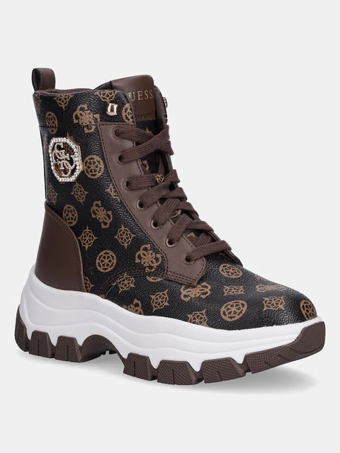 Guess botki BENZON damskie kolor brązowy na platformie FLFBNZ FAL12 - zdjęcie produktu nr 1