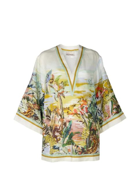 ALEMAIS Jungle Boogie V-neck printed mini dress - Neutrals - zdjęcie produktu nr 1