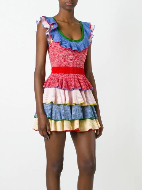Alexander McQueen knitted tiered mini dress - Multicolour