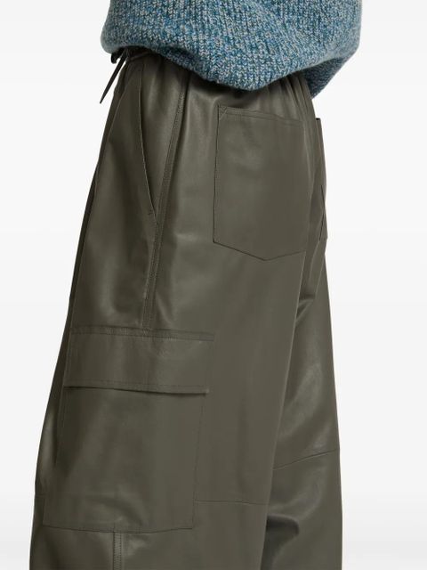 Yves Salomon wide-leg leather cargo trousers - Green