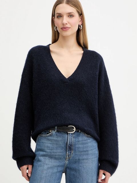 BOSS Orange sweter z dodatkiem wełny damski kolor granatowy 50549185 - zdjęcie produktu nr 1