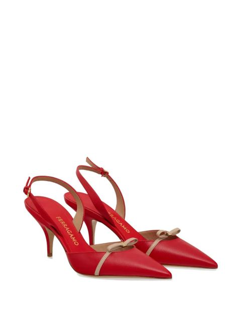 Ferragamo 70mm mini-bow slingback pumps - Red