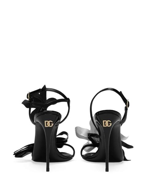 Dolce & Gabbana floral-appliqué leather stiletto sandals - Black - zdjęcie produktu nr 2
