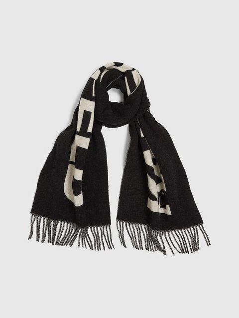 Karl Lagerfeld szal z dodatkiem wełny K/ESSENTIAL damski kolor czarny wzorzysty A4W33125 - zdjęcie produktu nr 2