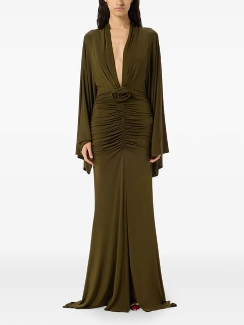 Blumarine draped flower-appliqué maxi dress - Green
