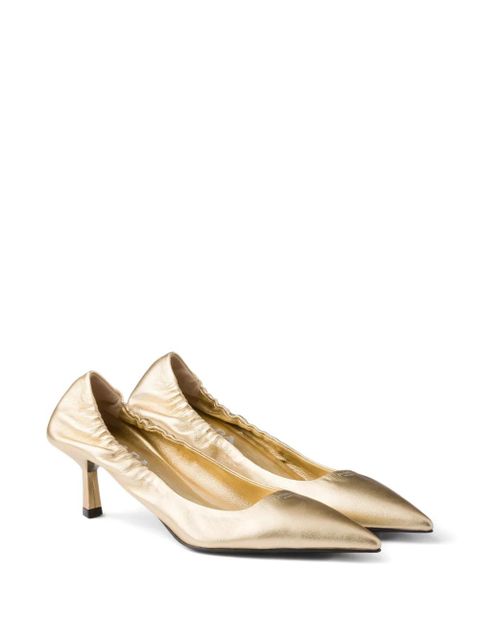 Prada 55mm ruched leather heeled pumps - Yellow