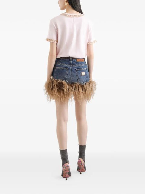 Dolce & Gabbana logo-embroidered ruffled T-shirt - Pink