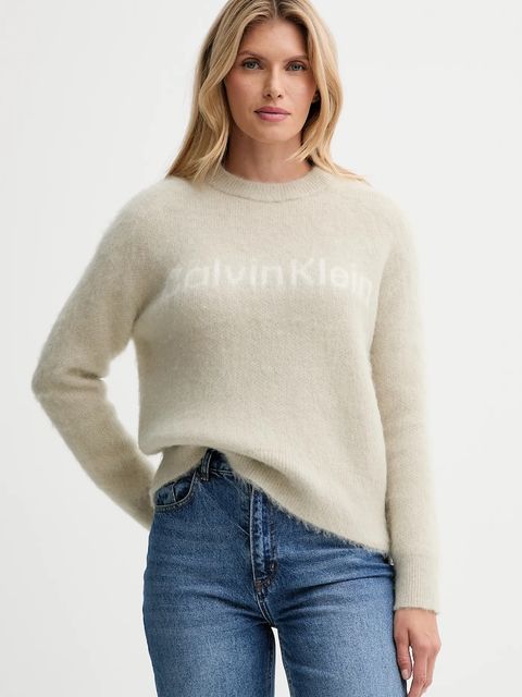 Calvin Klein sweter z dodatkiem wełny damski kolor beżowy ciepły LV044D359G - zdjęcie produktu nr 1