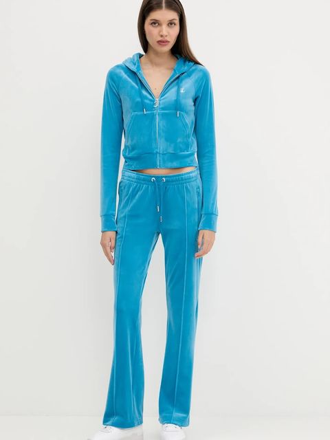 Juicy Couture bluza damska kolor niebieski z kapturem z aplikacją JCWA122001