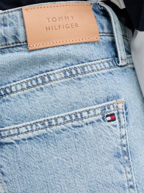 Tommy Hilfiger szorty jeansowe bawełniane damskie kolor niebieski gładkie high waist WW0WW45505