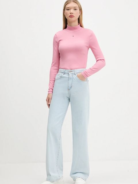 Tommy Jeans longsleeve damski kolor różowy z półgolfem DW0DW19830 - zdjęcie produktu nr 2