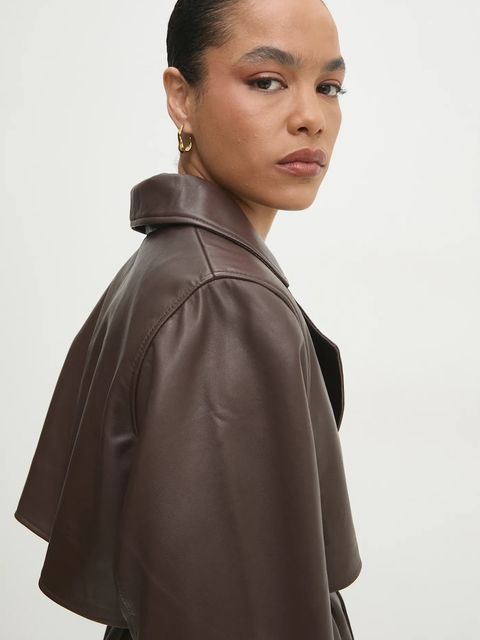 Answear.LAB kurtka skórzana kolor brązowy przejściowa