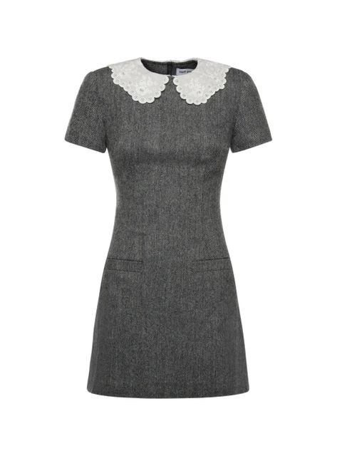 Self-Portrait Herringbone lace collar mini dress - Grey - zdjęcie produktu nr 1