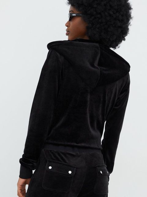 Juicy Couture bluza damska kolor czarny z kapturem gładka