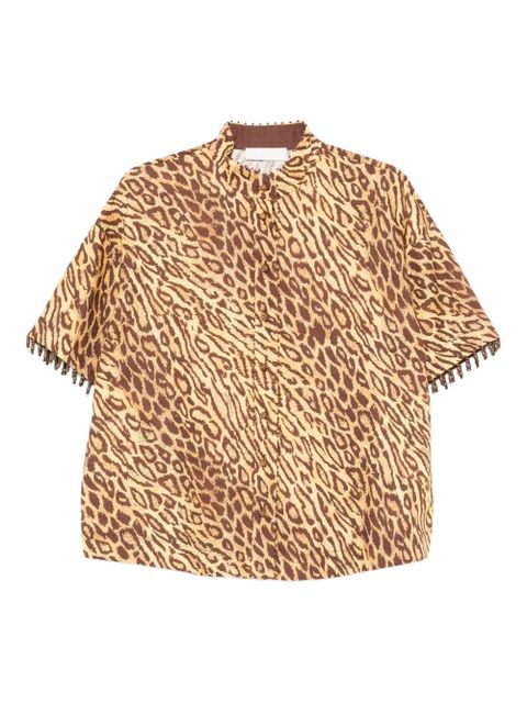 ZIMMERMANN leopard-print beaded-cuff blouse - Yellow - zdjęcie produktu nr 1