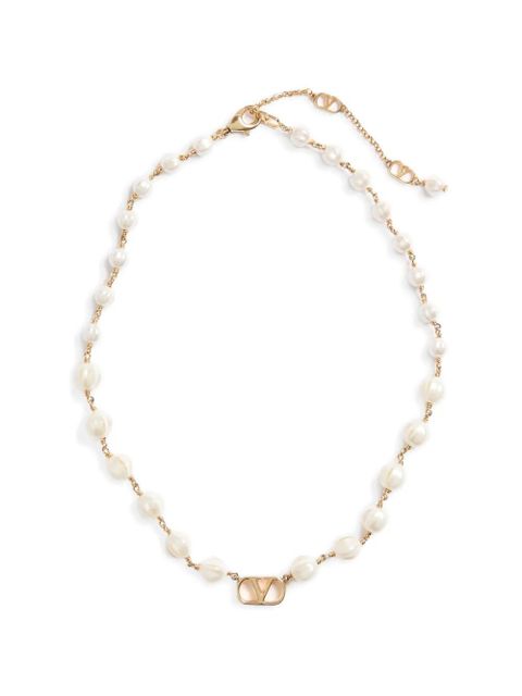 Valentino Garavani Vlogo Signature necklace in metal and glass beads - Gold - zdjęcie produktu nr 1