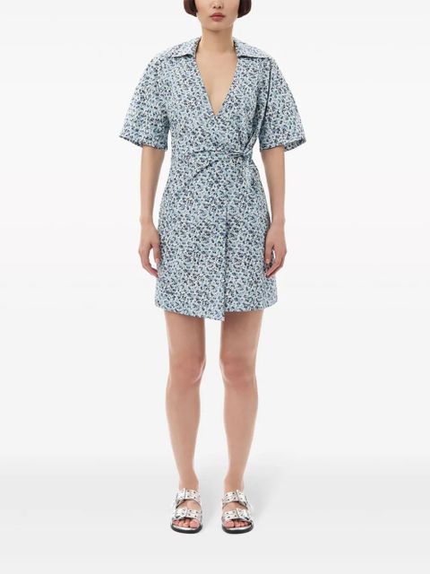 GANNI floral-print wrap minidress - Blue