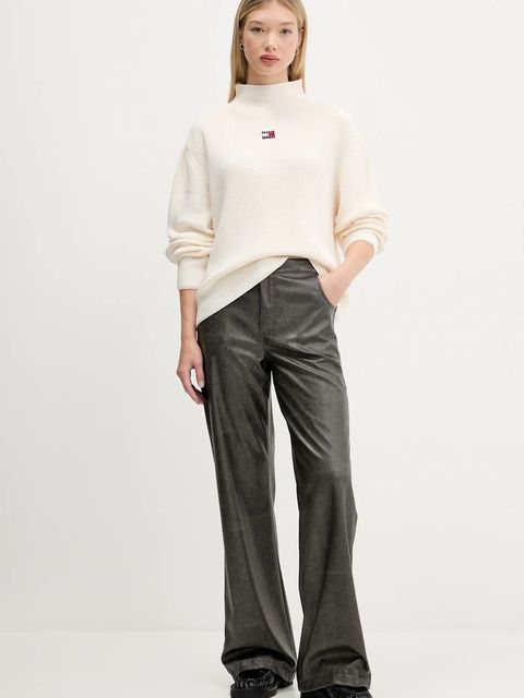 Tommy Jeans sweter bawełniany damski kolor beżowy z półgolfem DW0DW21676