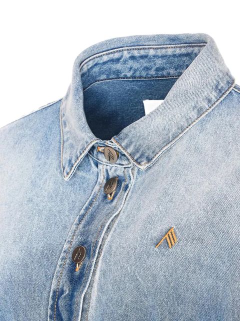 The Attico logo-embroidered button-up denim shirt - Blue