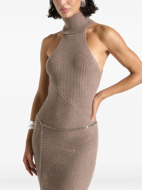 Manière De Voir halter-neck ribbed knitted midi dress - Neutrals - zdjęcie produktu nr 2
