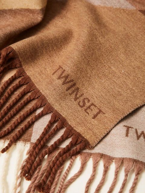 TWINSET geometric-pattern fringed scarf - Brown